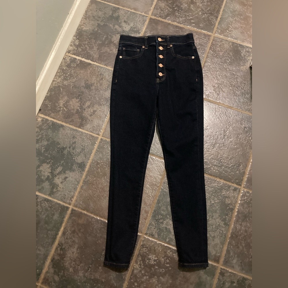 Express Women's Skinny High Rise Dark Wash Button Fly Denim Jeans, Size 4R